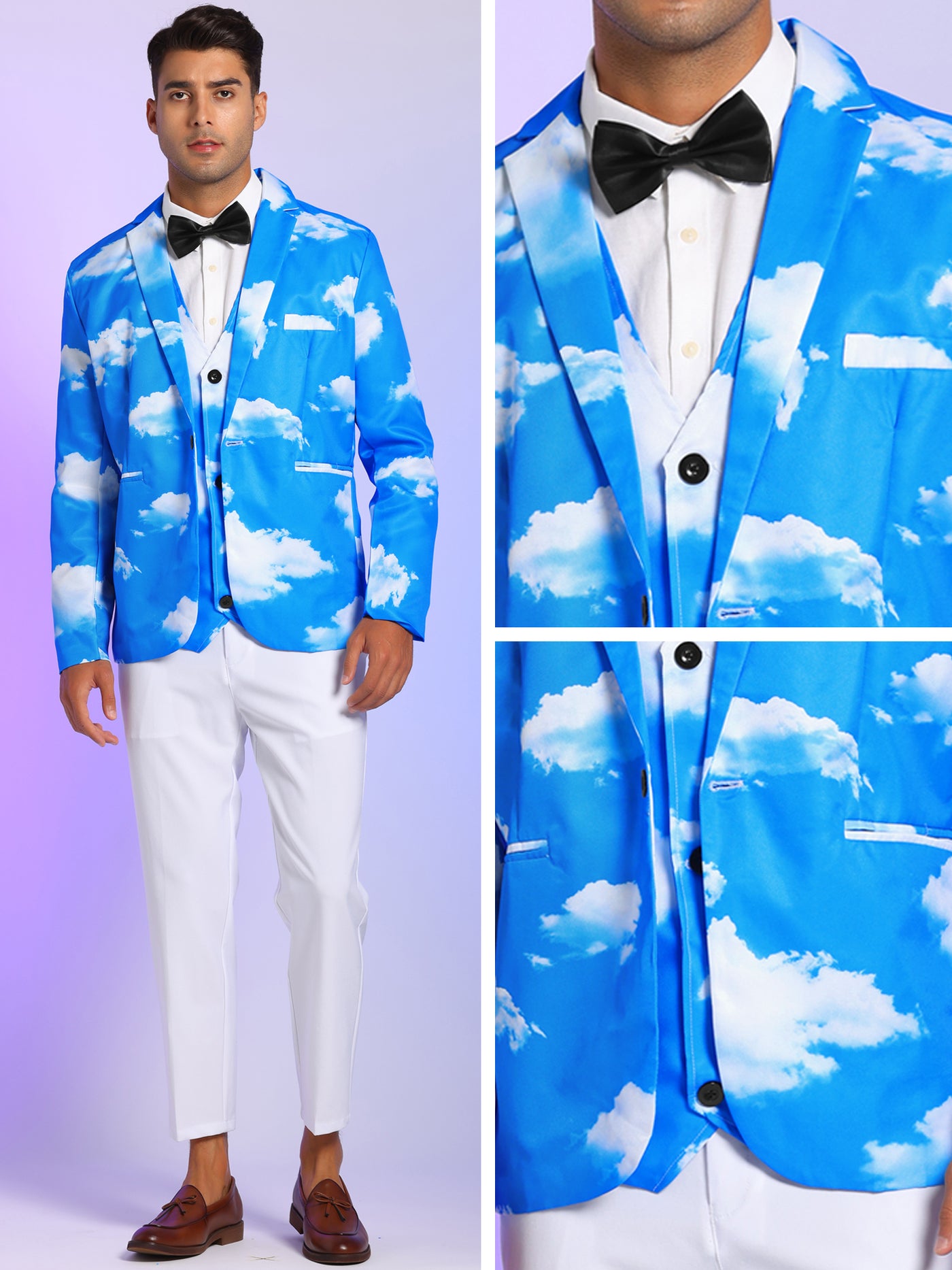 Bublédon Casual Printed Blazer for Men's Patterned Slim Fit Prom Formal Sports Coat