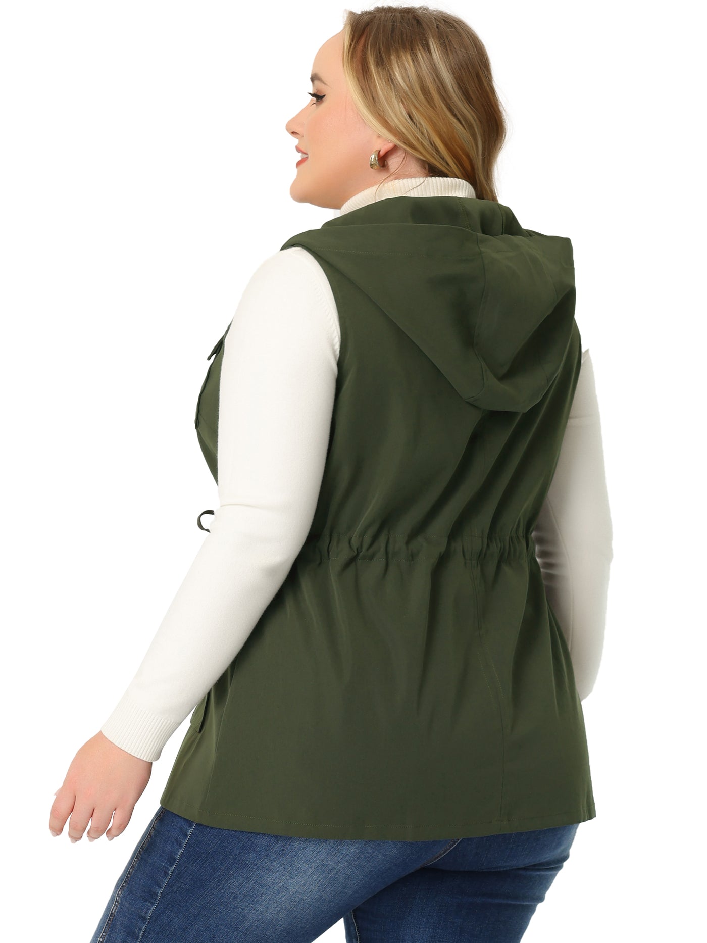Bublédon Women's Plus Size Utility Vest Sleeveless Anorak Cargo Drawstring Jackets