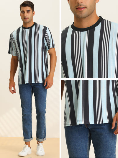 Striped T-Shirt for Men's Summer Crew Neck Short Sleeves Stripes Printed Tee Tops