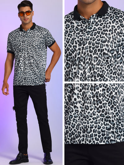 Leopard Polo Shirts for Men's Short Sleeves Animal Printed Party Club Golf Shirt