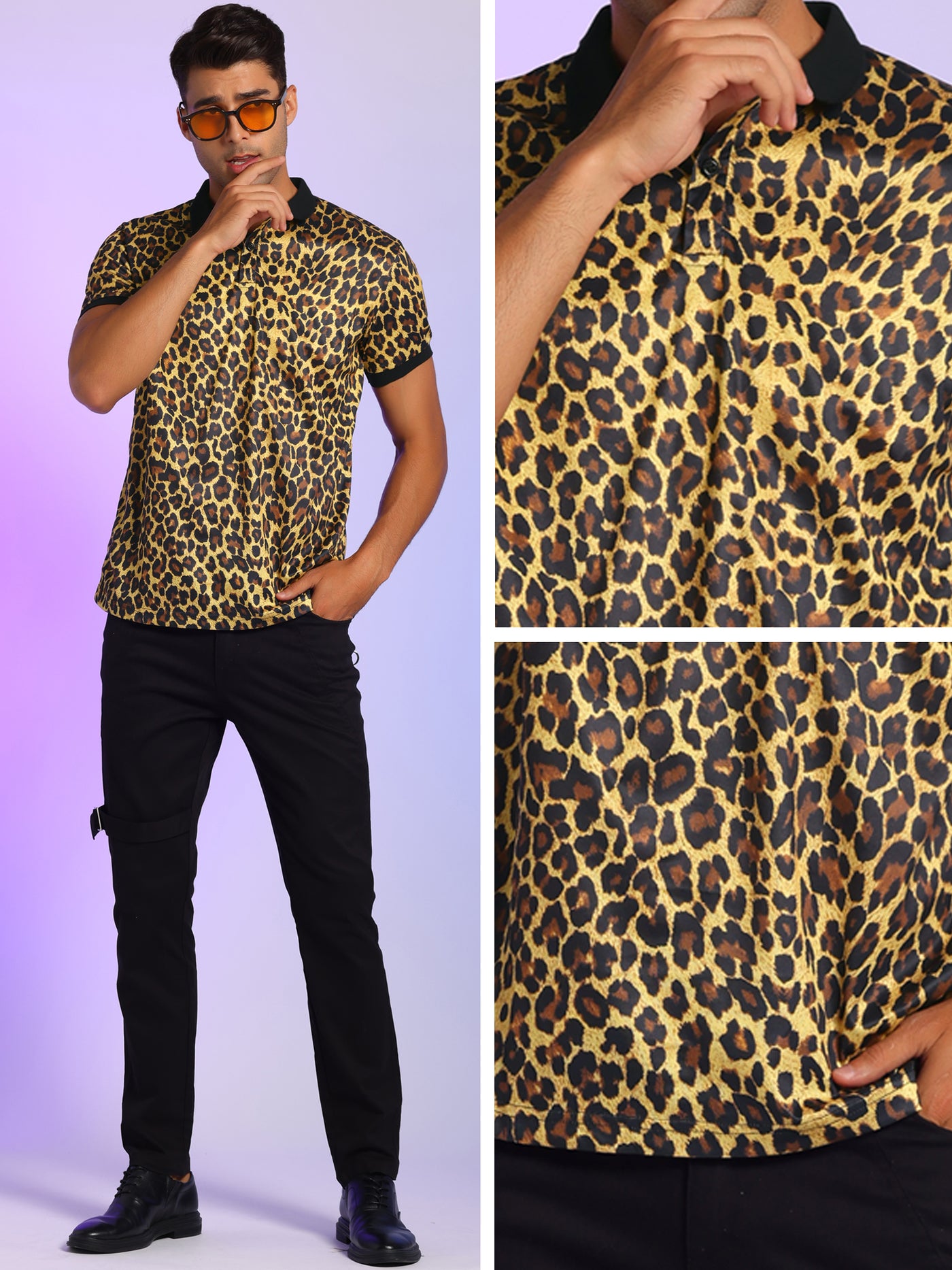 Bublédon Leopard Polo Shirts for Men's Short Sleeves Animal Printed Party Club Golf Shirt