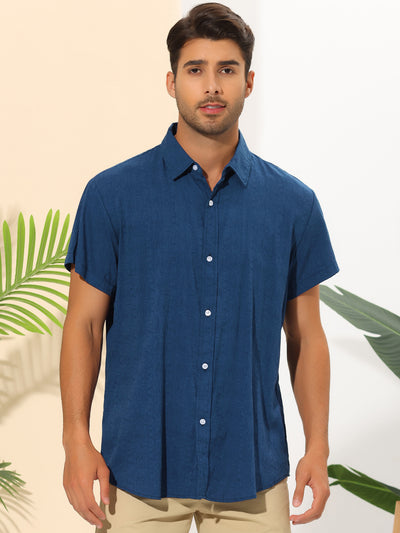 Summer Shirts for Men's Solid Color Short Sleeve Button Down Regular Fit Hawaiian Shirt Tops