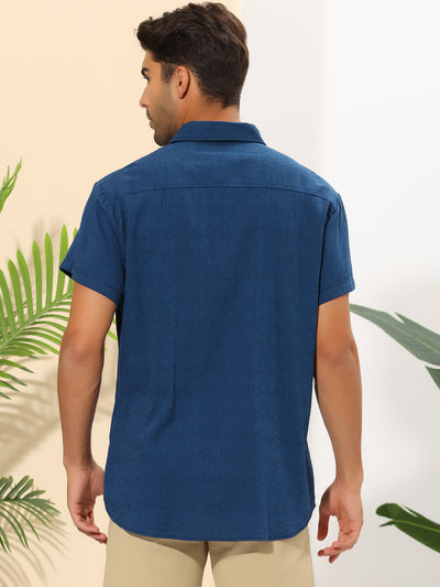 Summer Shirts for Men's Solid Color Short Sleeve Button Down Regular Fit Hawaiian Shirt Tops