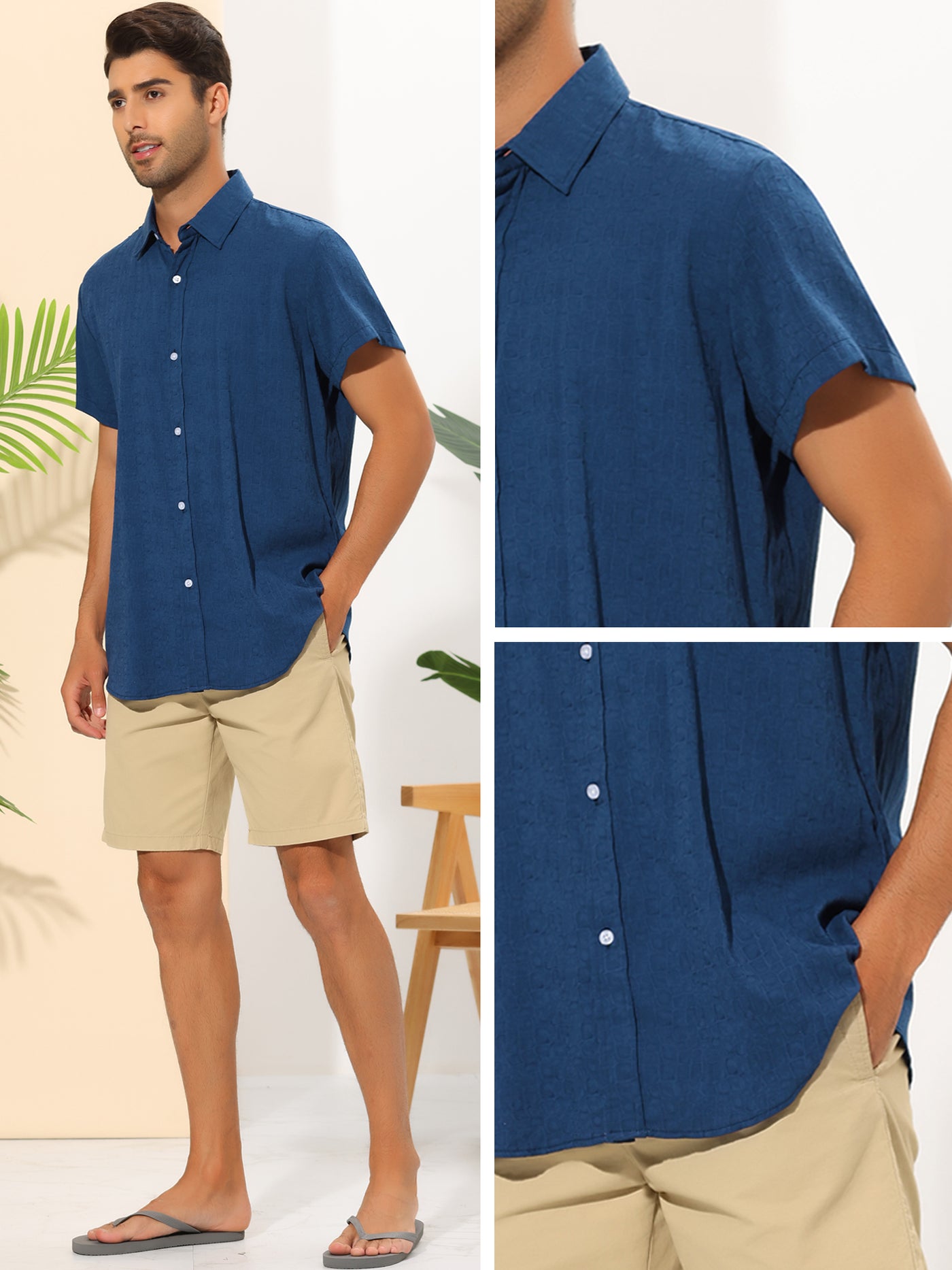 Bublédon Summer Shirts for Men's Solid Color Short Sleeve Button Down Regular Fit Hawaiian Shirt Tops