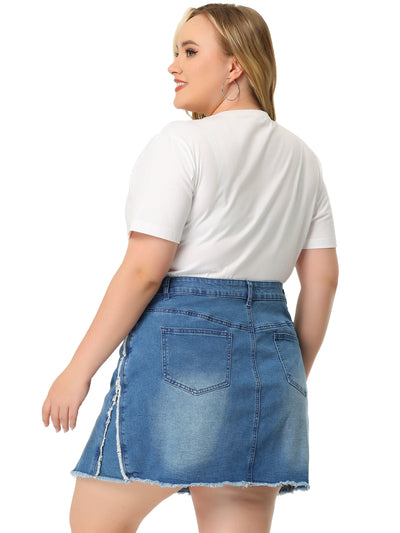 Plus Size Denim Skirt for Women Casual Slit Fashion Pockets Mini Skirts