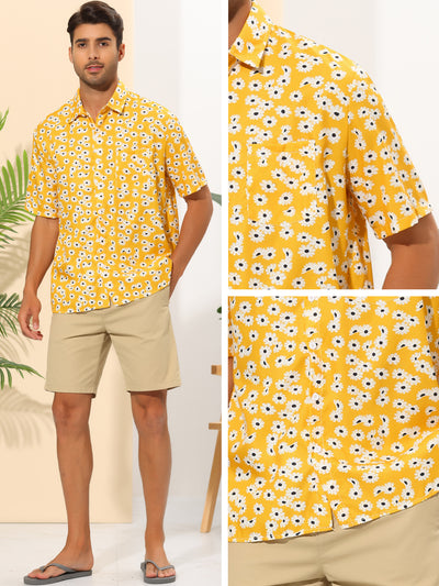 Daisy Flower Shirts for Men's Button Short Sleeve Summer Hawaiian Beach Floral Shirt