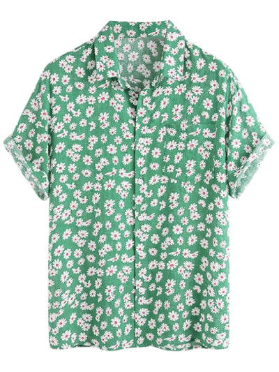 Daisy Flower Shirts for Men's Button Short Sleeve Summer Hawaiian Beach Floral Shirt