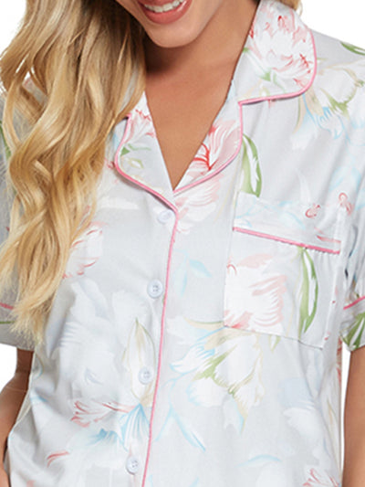 Women's 2pcs Floral Button Down Pajama Set Nightwear Sleepwear
