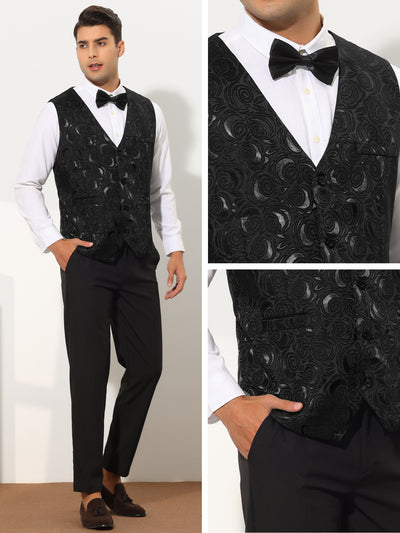 Men's Suit Vest Slim Fit V-Neck Sleeveless Formal Floral Waistcoat