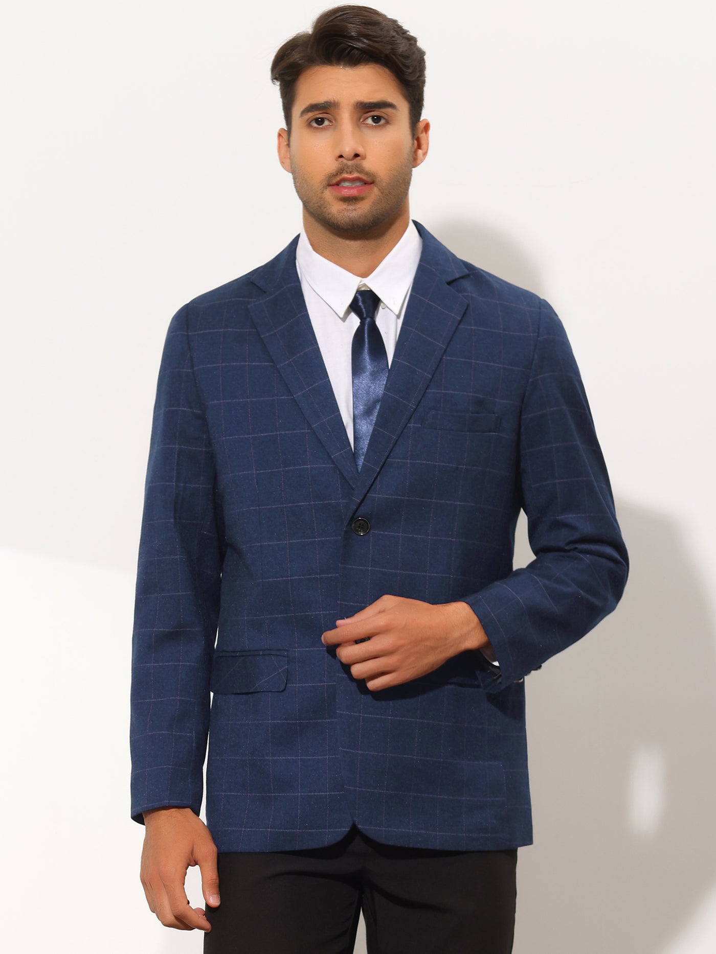 Bublédon Men's Plaid Casual Slim Fit Two Button Checked Suit Blazer Jackets