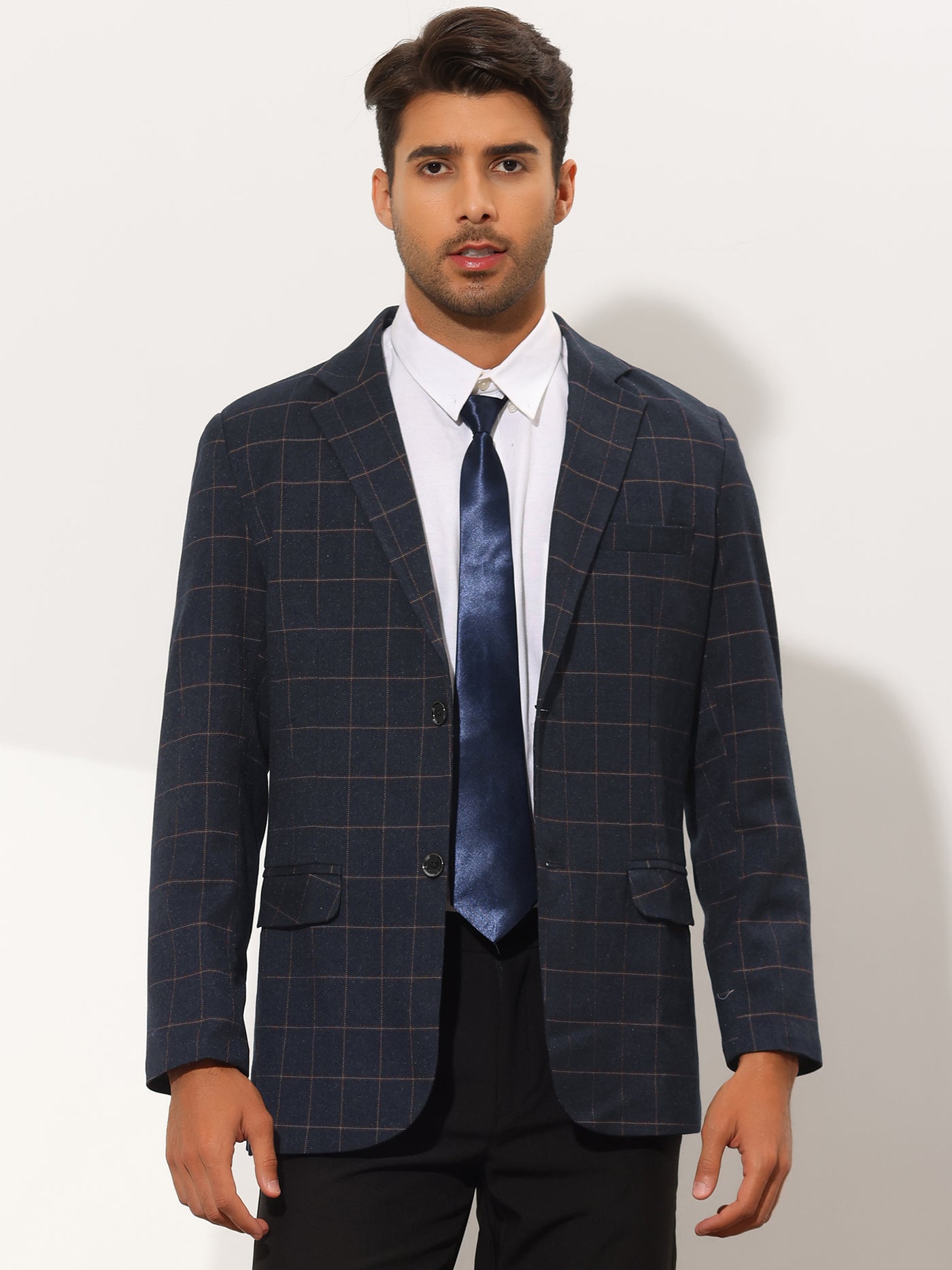 Bublédon Men's Plaid Casual Slim Fit Two Button Checked Suit Blazer Jackets