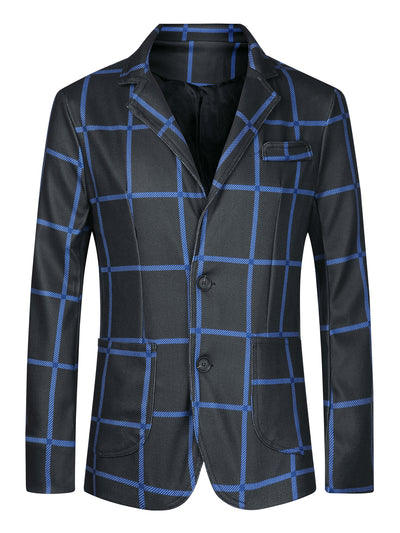Men's Checked Blazer Notched Lapel Two Button Plaid Suit Jacket Sports Coat