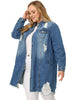 Denim H Line Button Up Long Sleeve Ripped Jacket