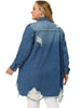 Denim H Line Button Up Long Sleeve Ripped Jacket