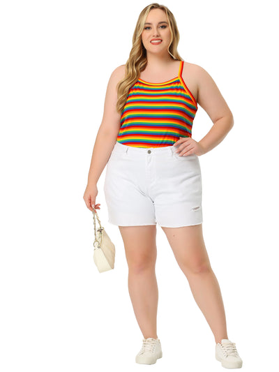 Plus Size Cami Strap for Women Stripe Sleeveless Stretch Camisole Tops
