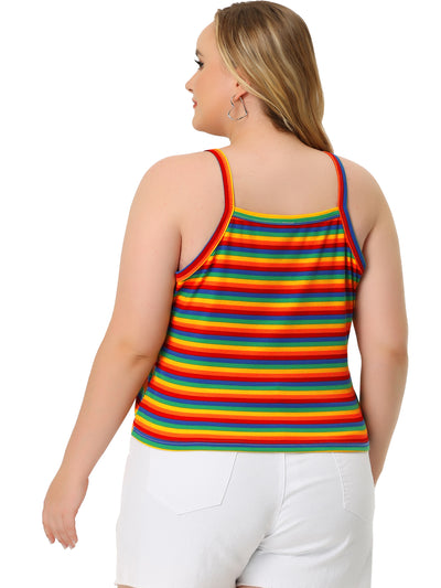 Plus Size Cami Strap for Women Stripe Sleeveless Stretch Camisole Tops