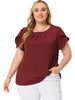 Woven H Line Round Neck Tulip Sleeve Blouse