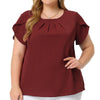 Woven H Line Round Neck Tulip Sleeve Blouse