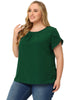 Woven H Line Round Neck Tulip Sleeve Blouse