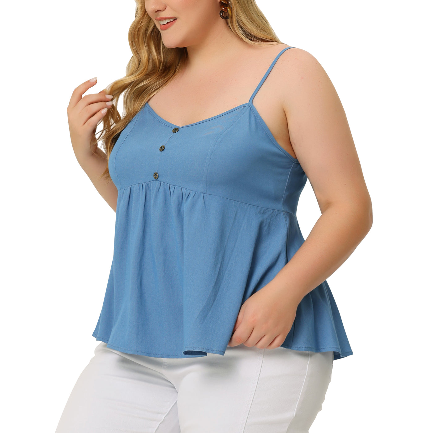 Bublédon Chambray Relax Fit Button Decor Camisole