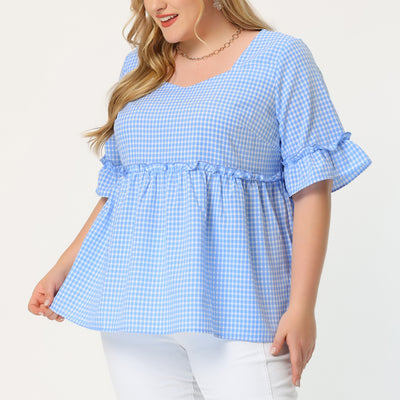 Woven A Line Sweetheart Neck Elbow Sleeve Blouse