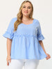 Woven A Line Sweetheart Neck Elbow Sleeve Blouse