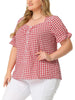 Woven H Line Sweetheart Neck Elastic Cuff Blouse