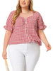 Woven H Line Sweetheart Neck Elastic Cuff Blouse