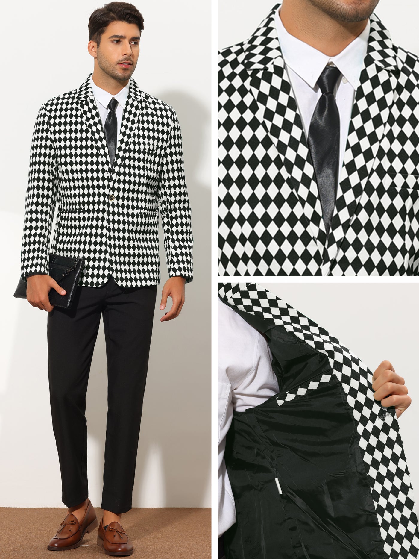 Bublédon Men's Checked Blazer Slim Fit Casual Lightweight Formal Plaid Sports Coat