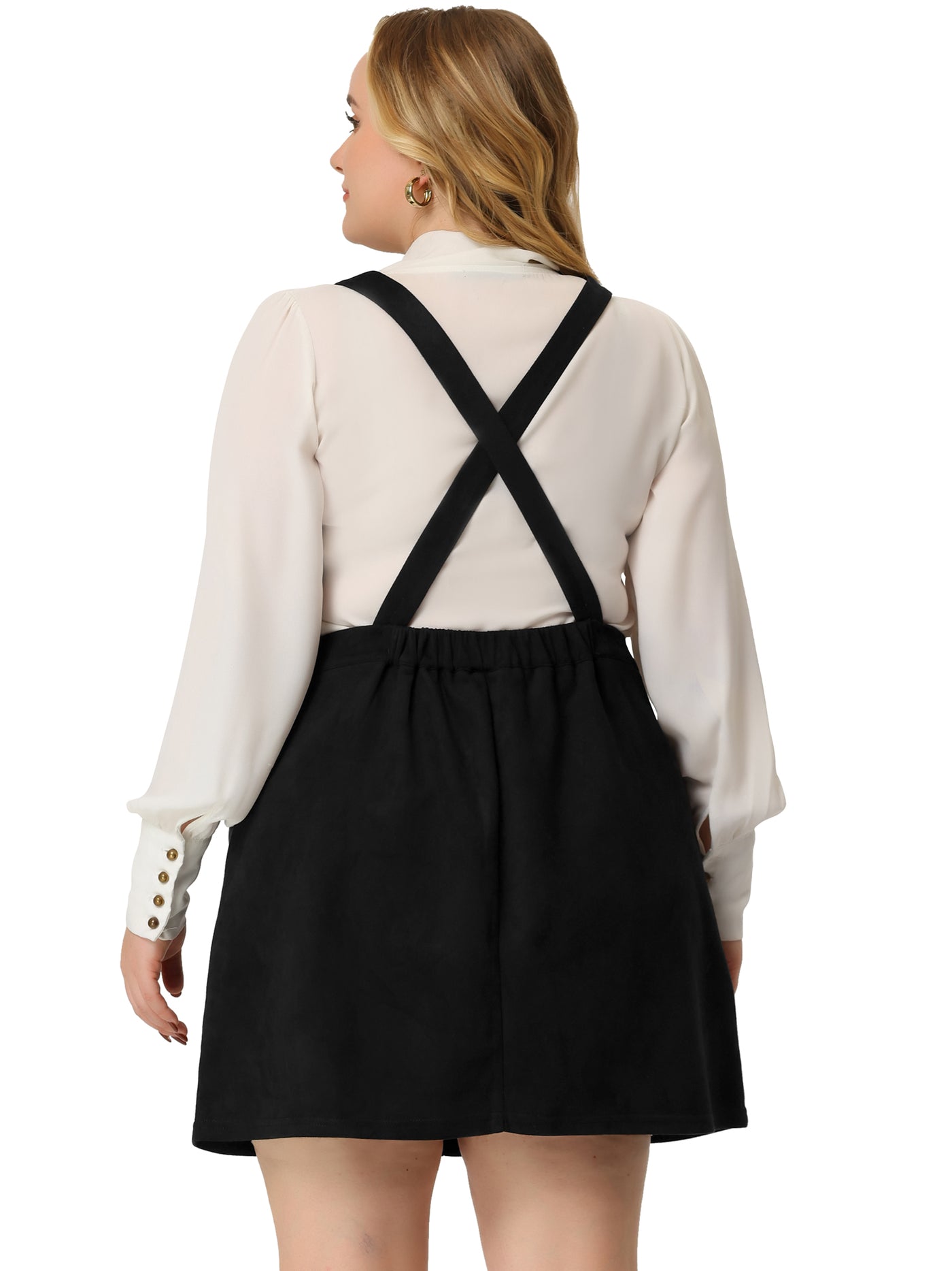 Bublédon A Line Suede Elastic Back Suspender Skirt