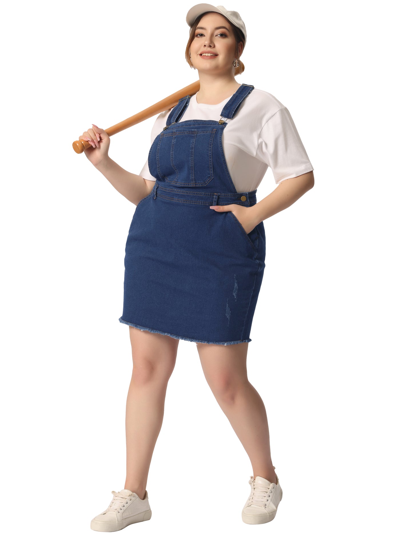 Bublédon Chic Ripped Denim Plus Size Suspender Overall Skirt