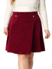 A Line Woven Elastic Waist Button Decor Skirt