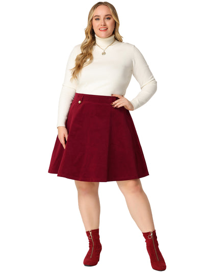 A Line Woven Elastic Waist Button Decor Skirt