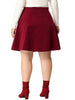 A Line Woven Elastic Waist Button Decor Skirt