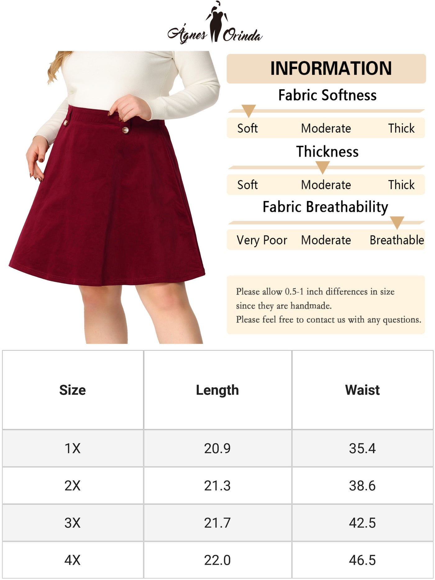 Bublédon A Line Woven Elastic Waist Button Decor Skirt