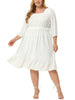 X Line Woven 3/4 Sleeve Swiss Dot Smock Waist Dress
