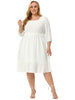 X Line Woven 3/4 Sleeve Swiss Dot Smock Waist Dress