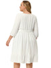 X Line Woven 3/4 Sleeve Swiss Dot Smock Waist Dress