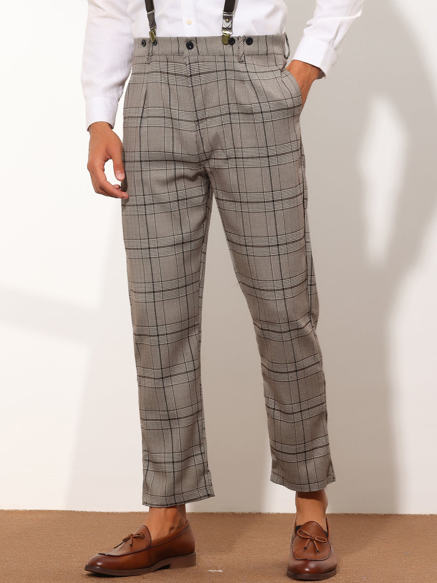 Bublédon Men's Checked Business Plaid Dress Pants with Suspenders