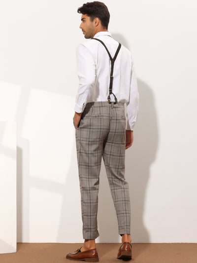 Men's Checked Business Plaid Dress Pants with Suspenders