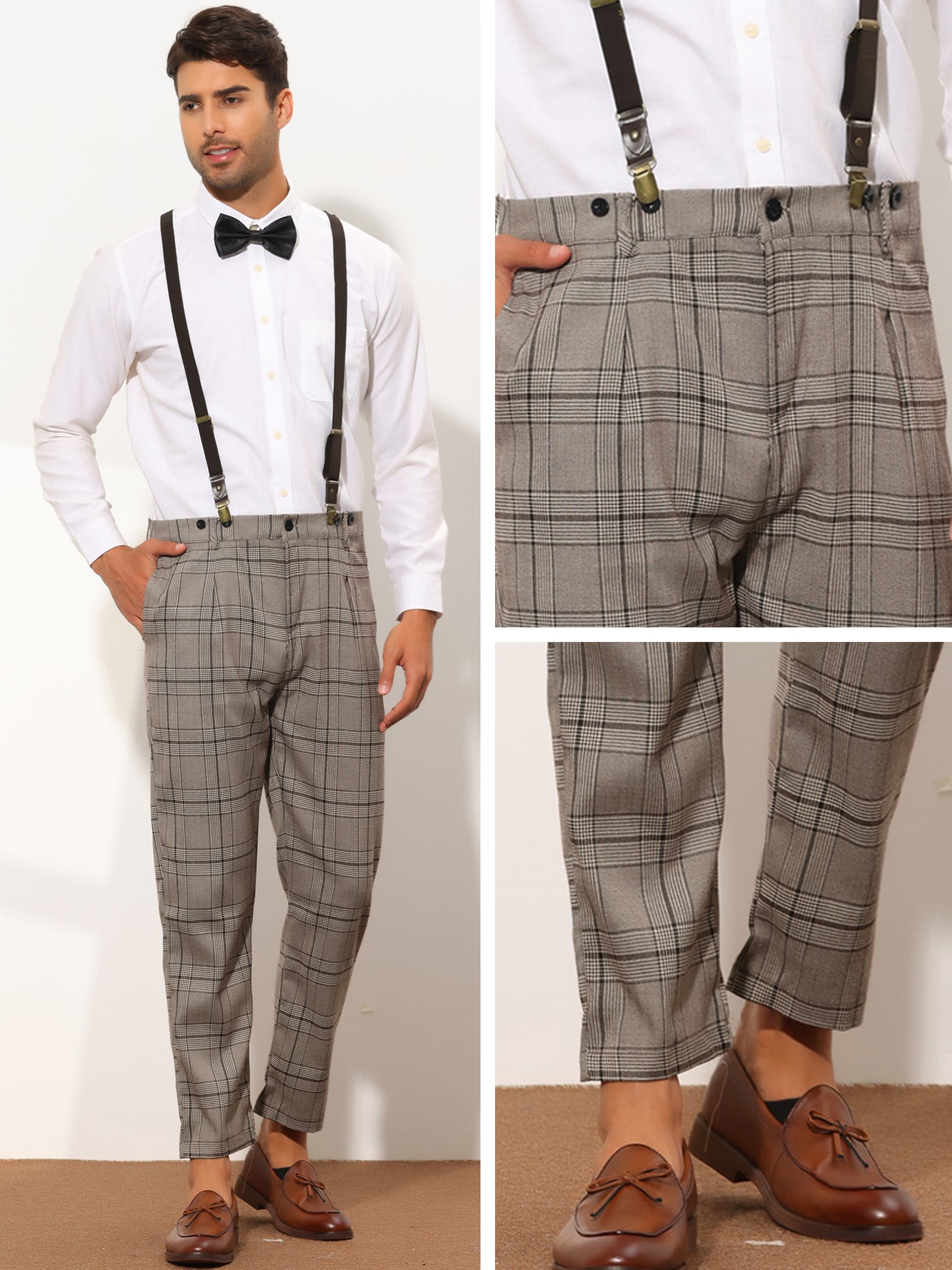 Bublédon Men's Checked Business Plaid Dress Pants with Suspenders