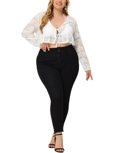 Bublédon Plus Size Shrug for Women Bolero Crop Summer Lace Sheer Loose Cardigans