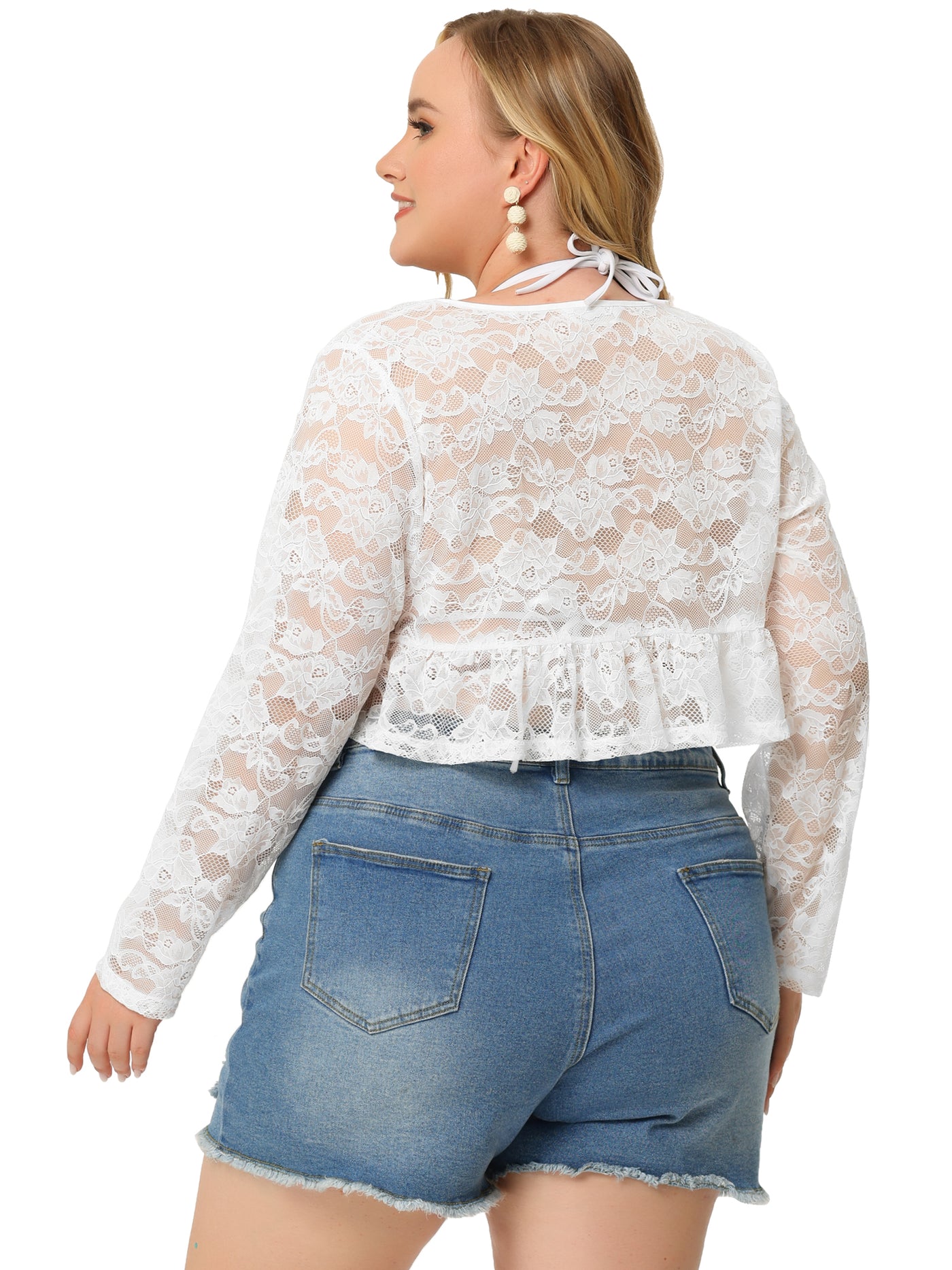Bublédon Plus Size Shrug for Women Bolero Crop Summer Lace Sheer Loose Cardigans