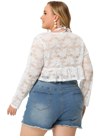 Plus Size Shrug for Women Bolero Crop Summer Lace Sheer Loose Cardigans