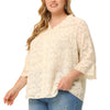 Woven H Line V Neck 3/4 Sleeve Button Decor Top