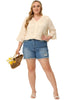 Woven H Line V Neck 3/4 Sleeve Button Decor Top