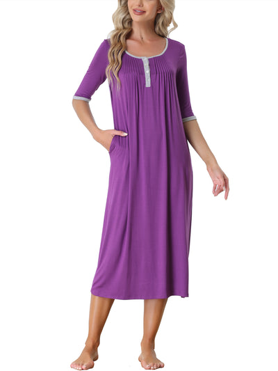 Womens Sleepwear Lounge Long Dress with Pockets Soft Nightshirt Pajama Nightgown
