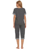 Womens Pajama Set Round Neck with Capri Pants Casual Pjs Lounge Sleepwears
