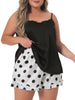 Satin H Line Coin Dot V Neck Ruffle Trim Camisole