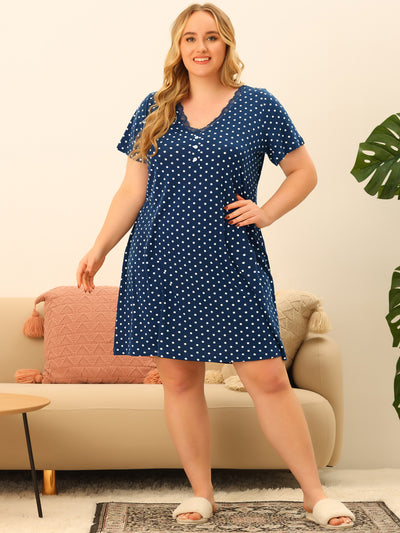 Women's Plus Size Polka Dots V Neck Sleepwear Nightdress